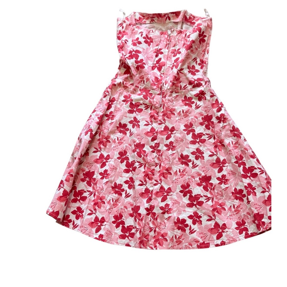 Chesley Strapless Floral Dress Medium Pink Red Fit & Flare Vintage - Picture 3 of 4